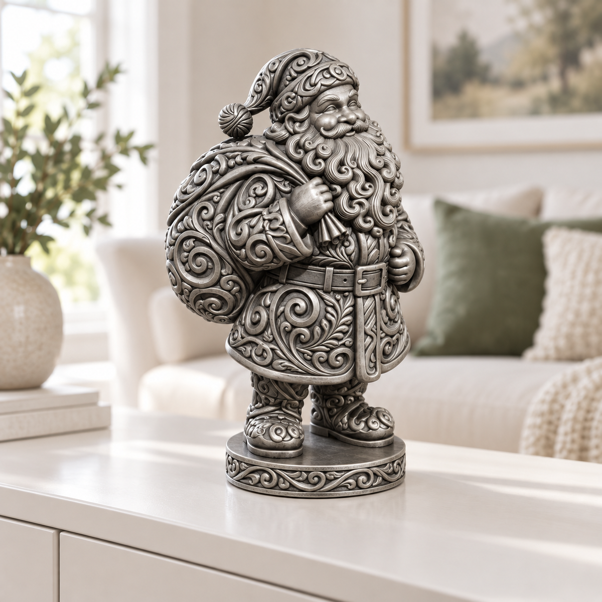 Weihnachtsmann mit Sack Ornament - Silber handbemalt Wohnzimmer