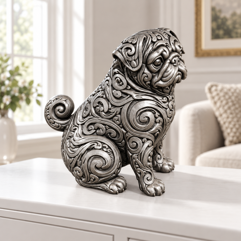 Mops Ornament - Silber handbemalt Wohnzimmer
