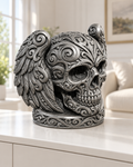 Totenkopf Flügel Ornament - Silber handbemalt Wohnzimmer
