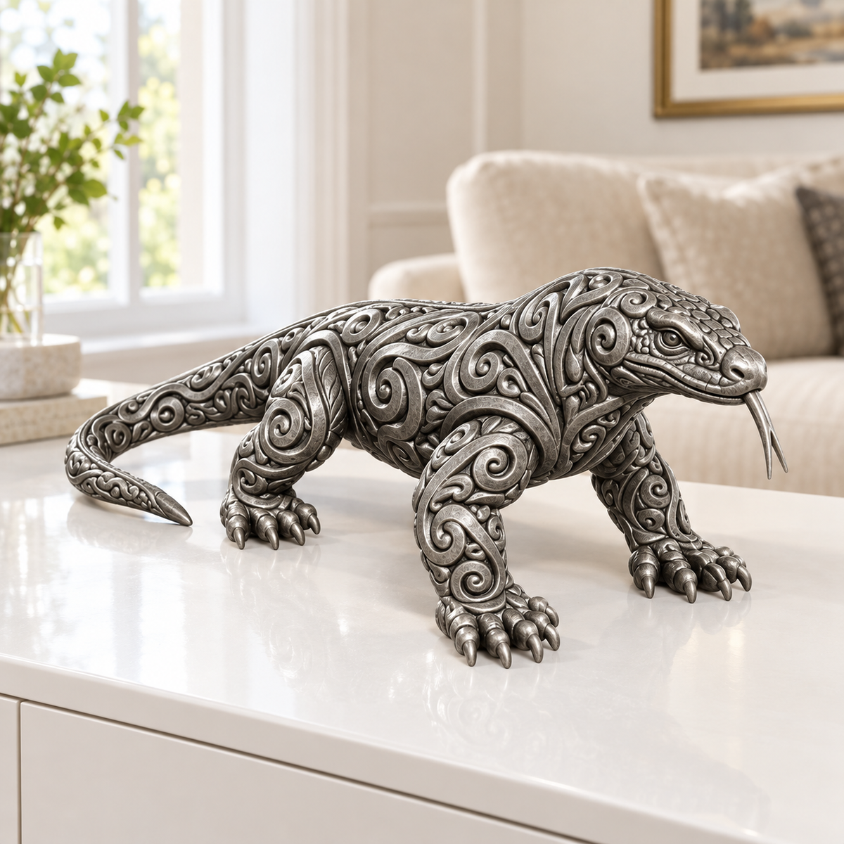 Waran Ornament - Silber handbemalt Wohnzimmer