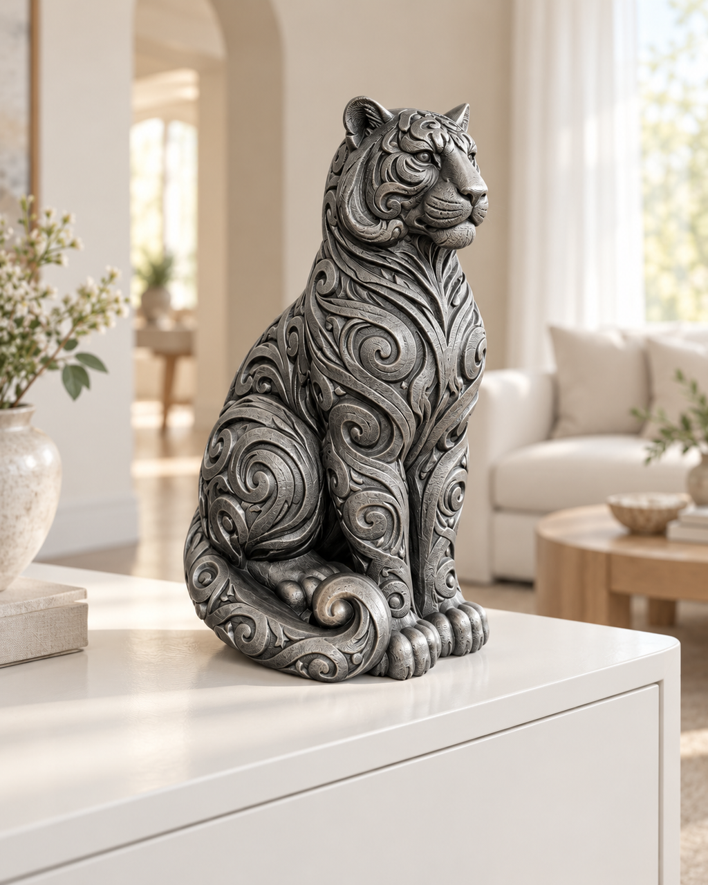 Tiger Ornament - Silber handbemalt Wohnzimmer
