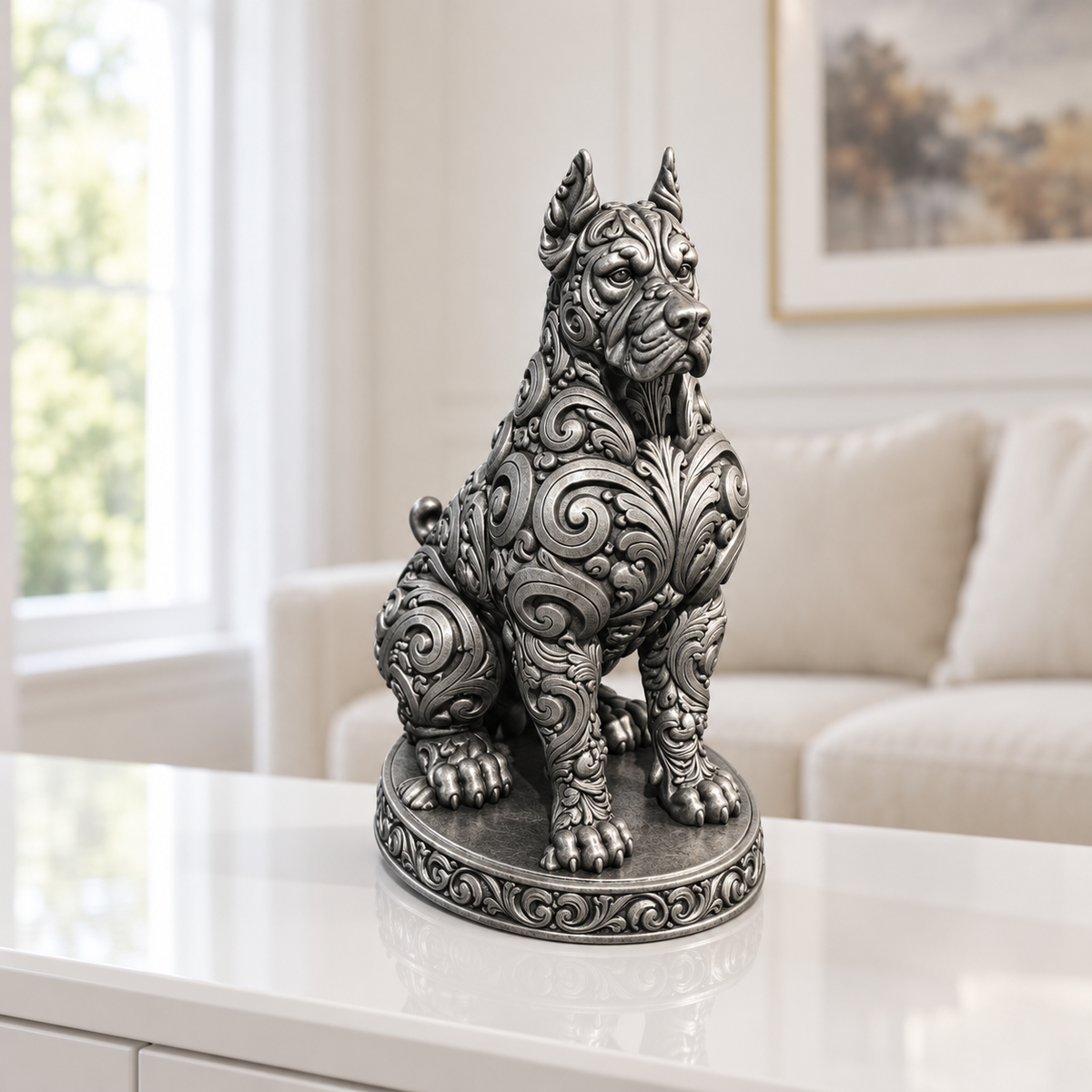 Dobermann sitzend Ornament - Silber handbemalt Wohnzimmer