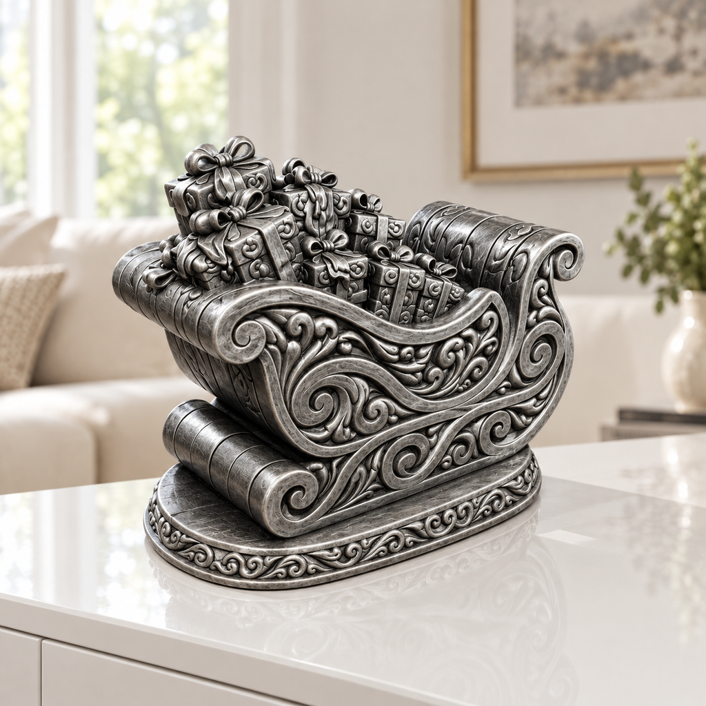 Geschenkschlitten Ornament - Silber handbemalt Wohnzimmer
