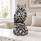 Schneeeule auf Stamm Ornament - Silber handbemalt Wohnzimmer