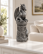 Drache auf Burgturm Ornament - Silber handbemalt Wohnzimmer