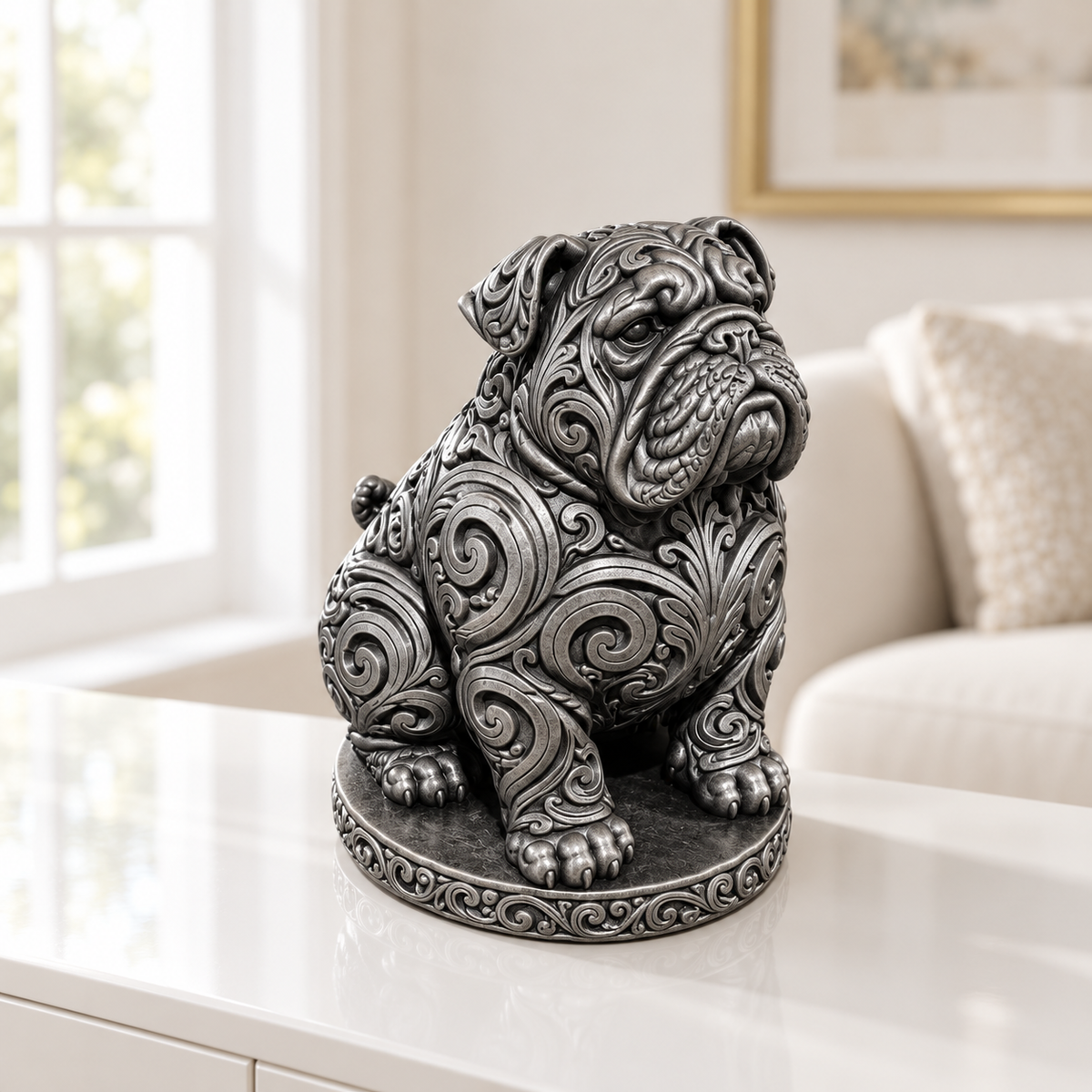 Bulldoggen-Welpe Ornament - Silber handbemalt Wohnzimmer