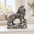 Löwe auf Fels Ornament - Silber handbemalt Wohnzimmer