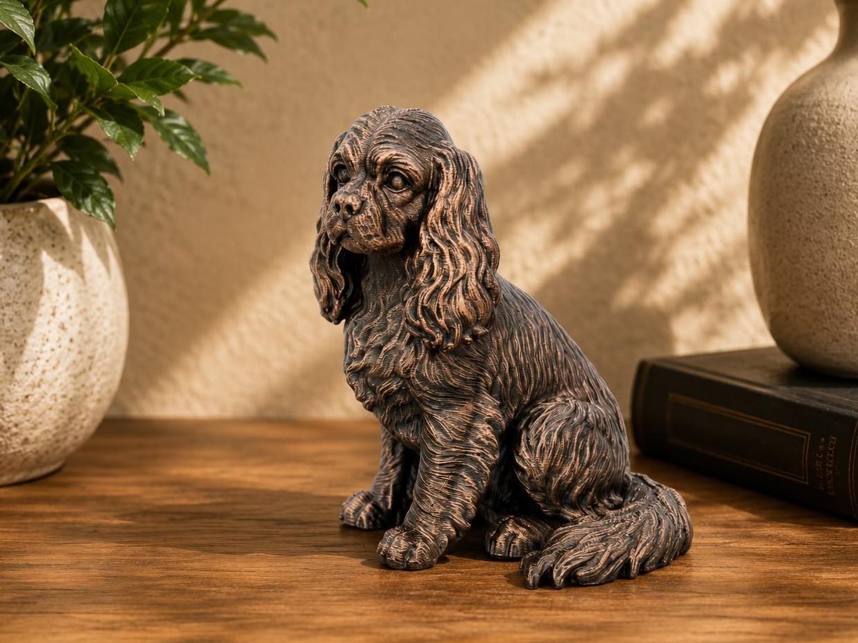 Cavalier King Charles Spaniel – sitzende Hundefigur mit langem Fell | Geschenk für Hundefans | Made in Germany Fehn-factory.de