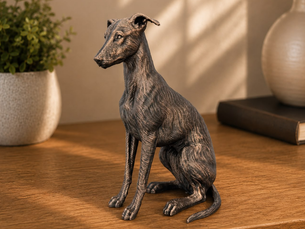 Greyhound-Figur – sitzender Windhund mit eleganter Silhouette | Geschenk für Hundefans | Made in Germany Fehn-factory.de