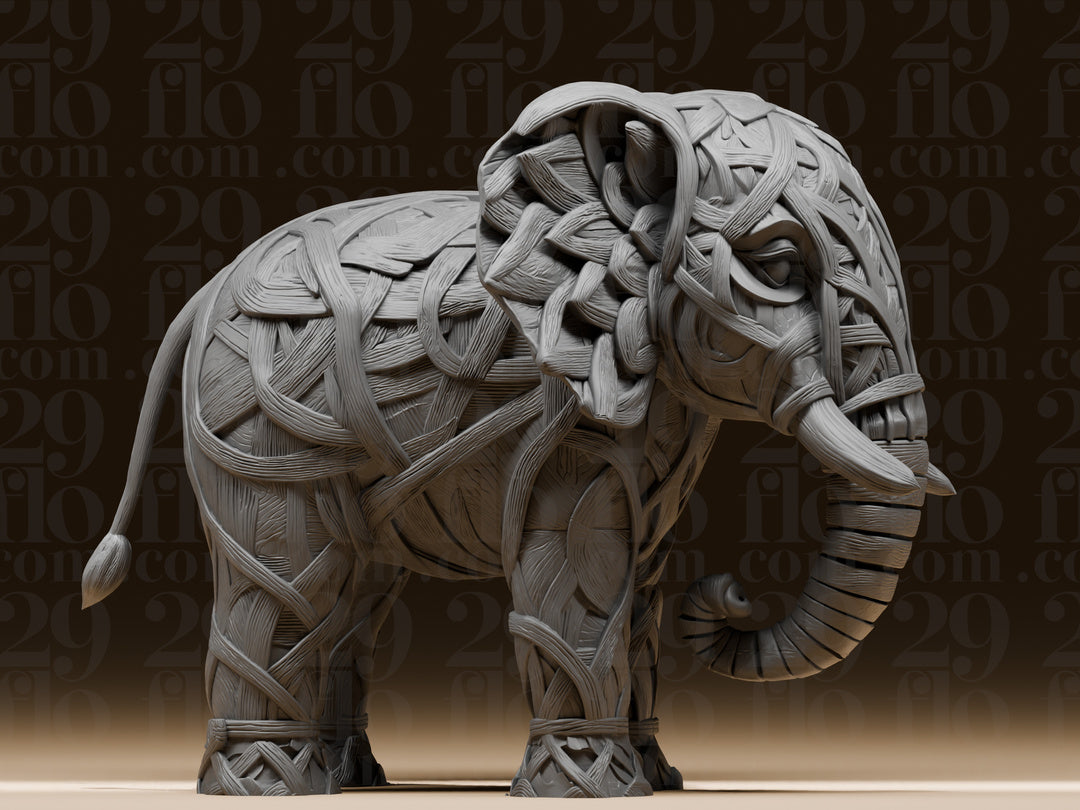Geflochtener Ranken-Elefant – freistehende Fantasy-Skulptur FehnFactory