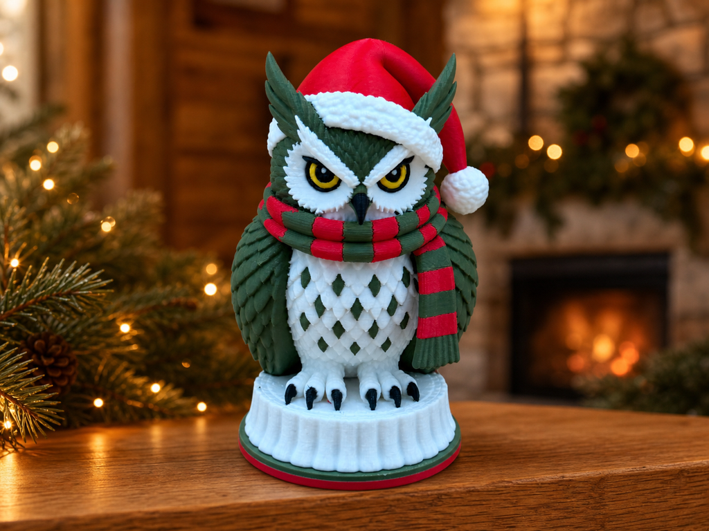 Wachsame Weihnachtseule – Festliche Eulen-Skulptur FehnFactory