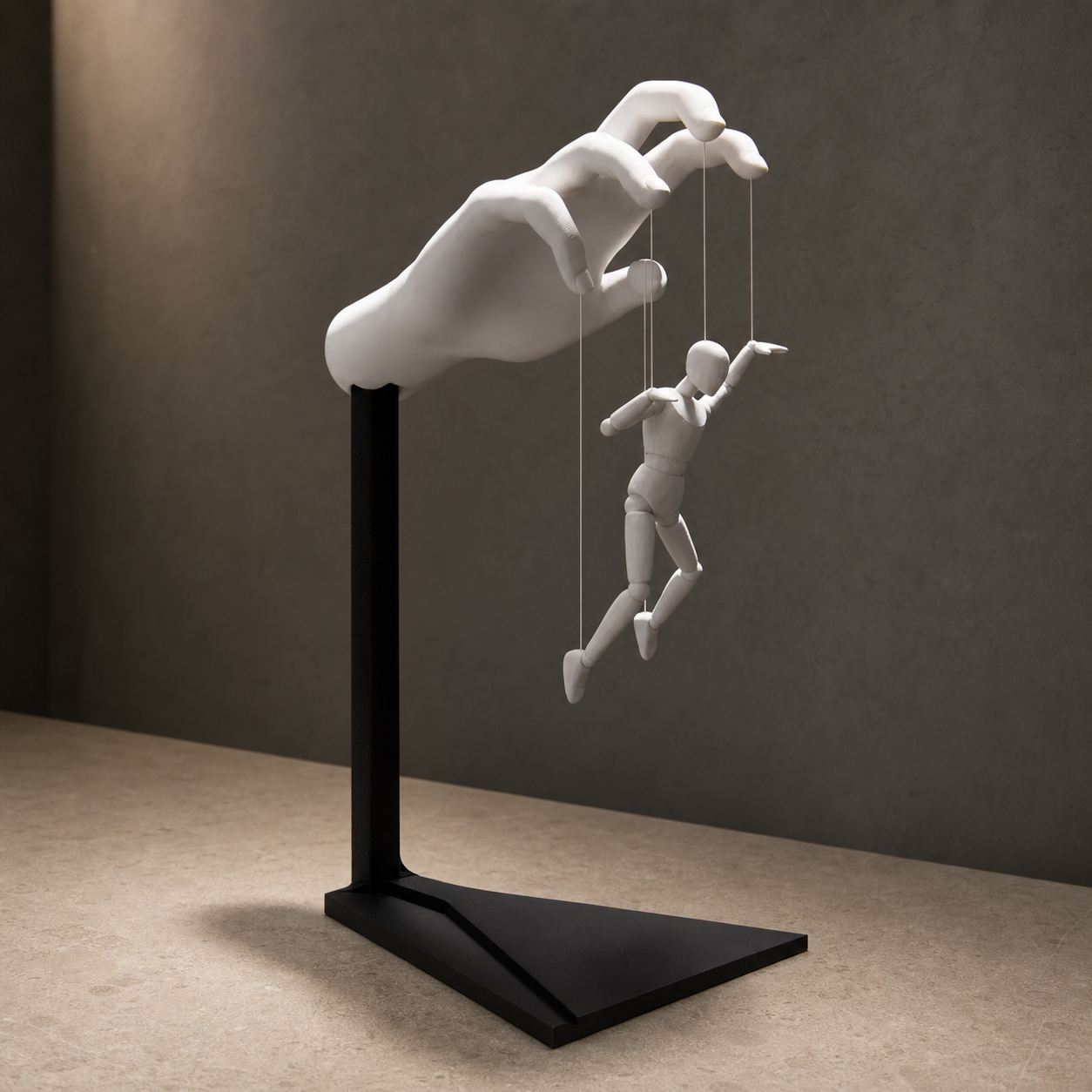 Marionette – Freistehende String-Art-Skulptur | Hand & schwebende Figur FehnFactory
