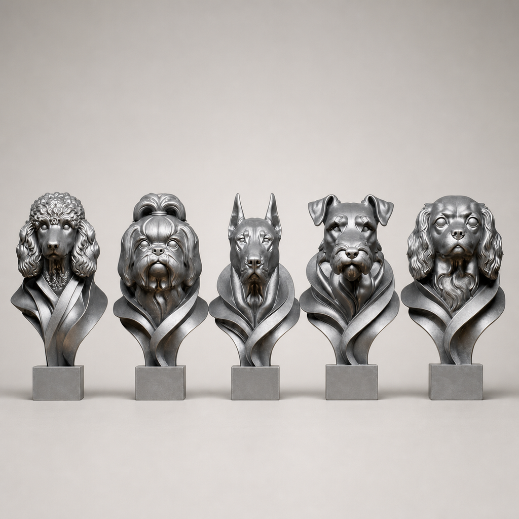 5 moderne Hundebüsten – Hunde Figuren-Set FehnFactory