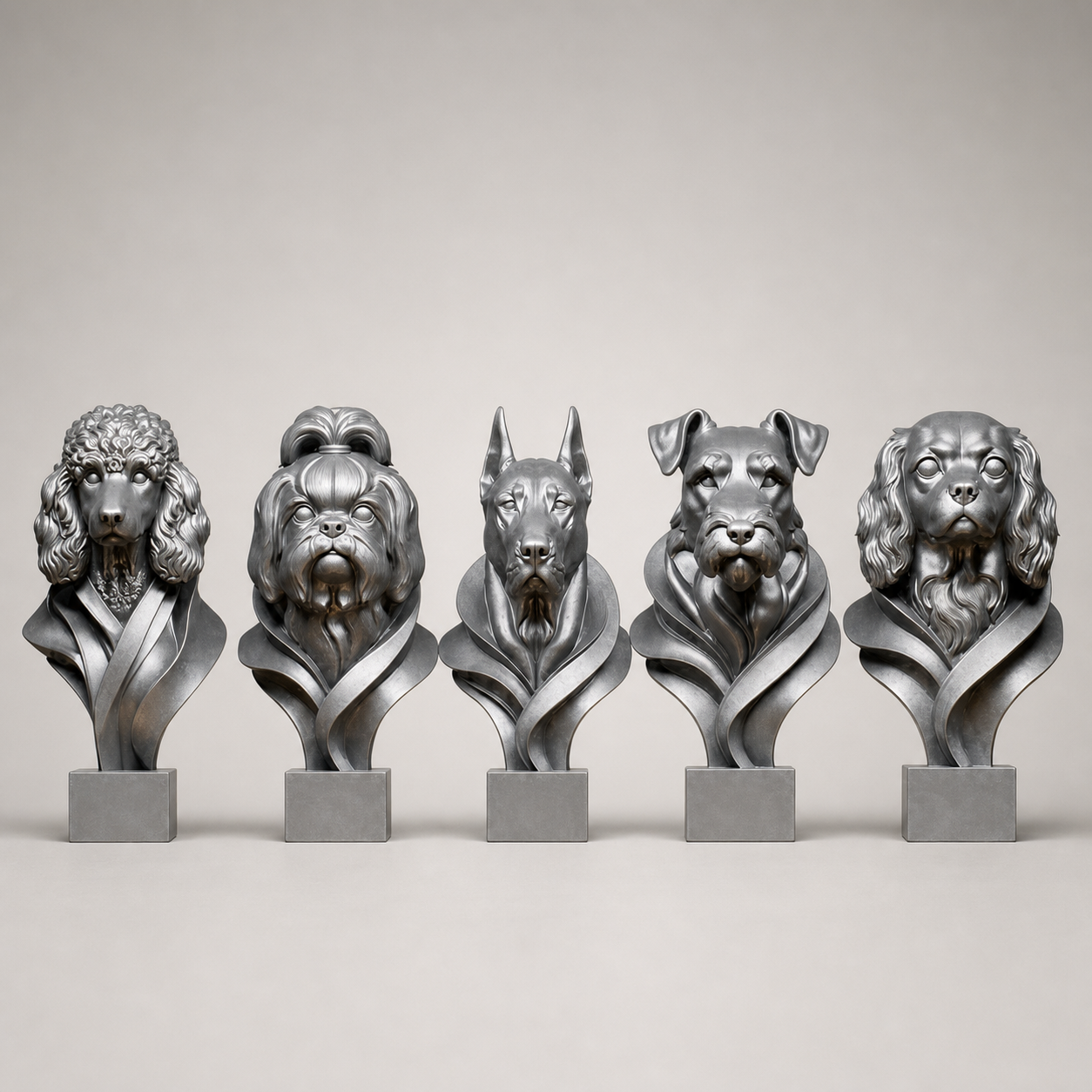 5 moderne Hundebüsten – Hunde Figuren-Set FehnFactory