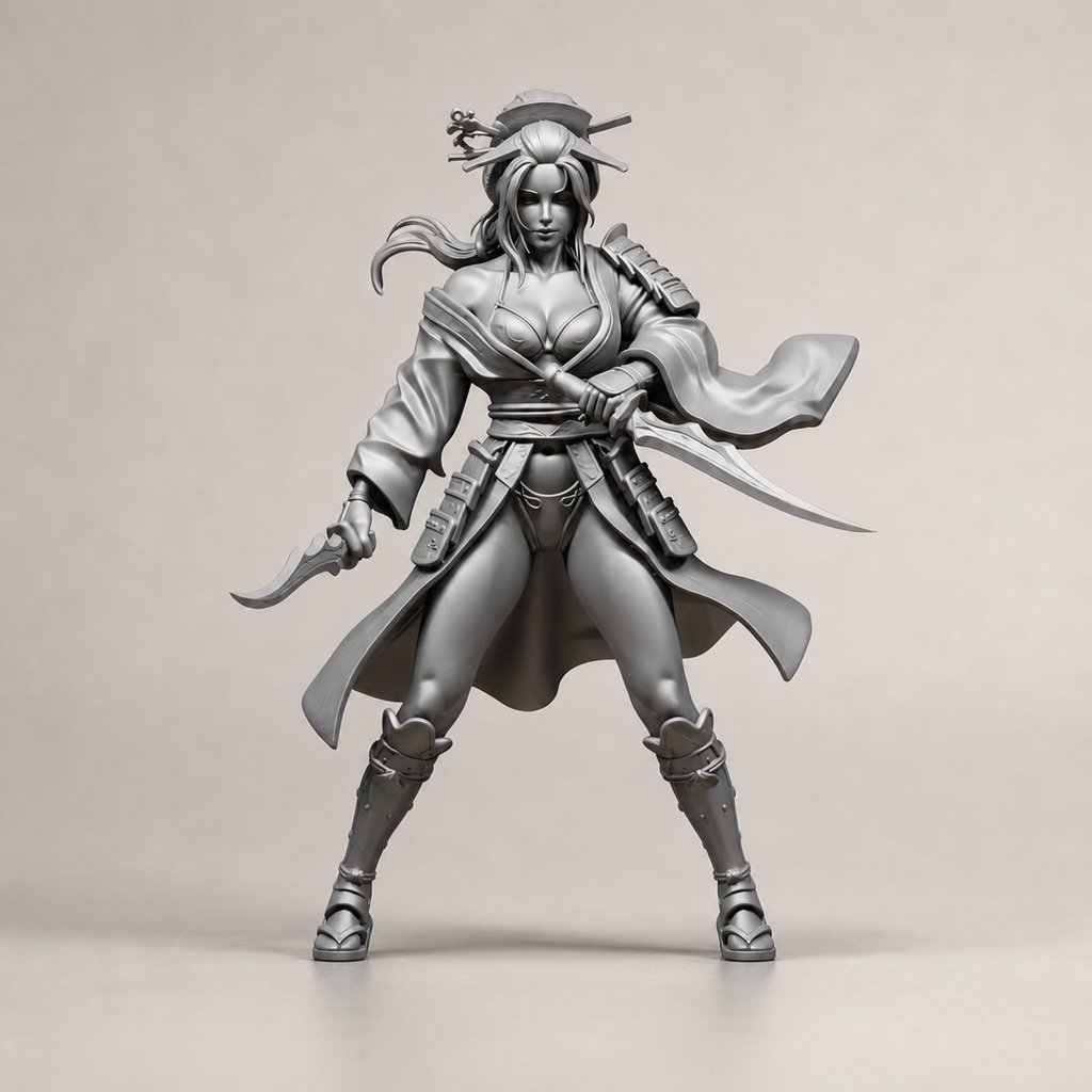Geisha-Kriegerin mit zwei Schwertern – Fantasy-Figur FehnFactory