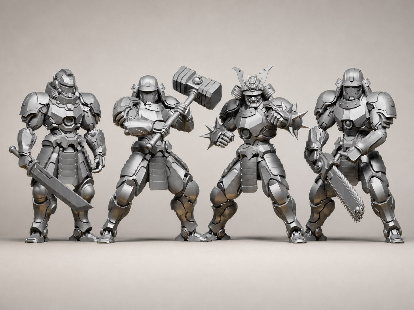 4 Mech-Samurai – Cyberpunk Krieger Figuren-Set FehnFactory