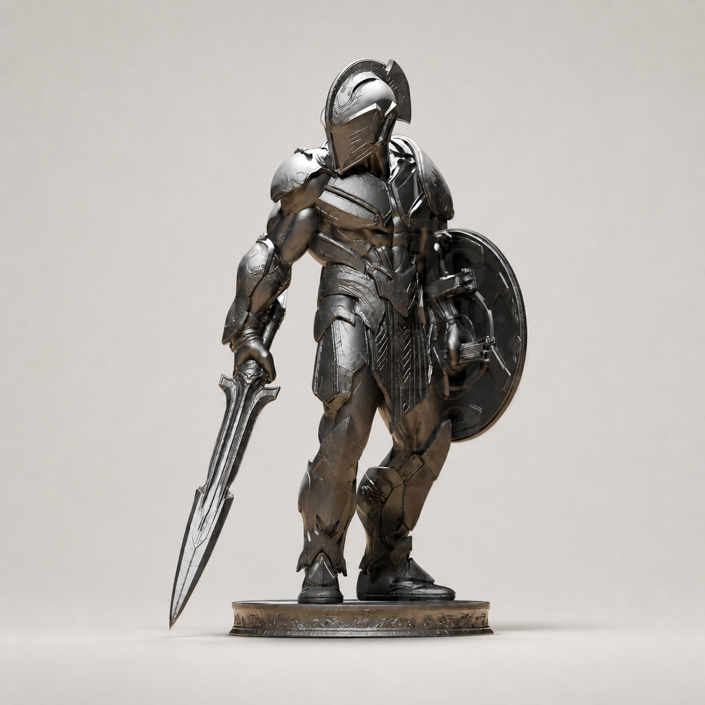 Spartaner-Kriegerskulptur – Gladiator mit Rundschild FehnFactory