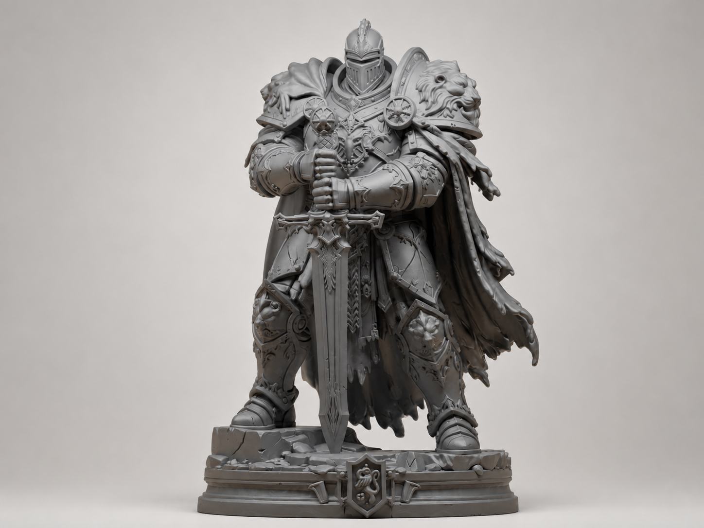 Löwenritter mit Großschwert – Fantasy-Skulptur FehnFactory