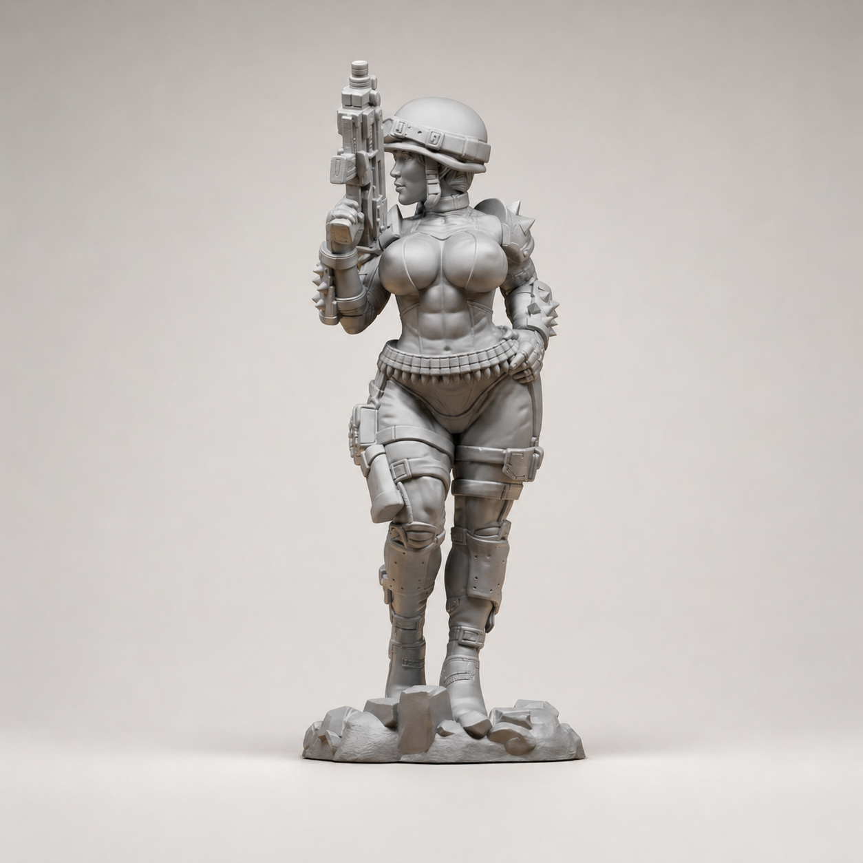 Taktische Sci-Fi-Soldatin – Sammlerstatue auf Geröllsockel FehnFactory