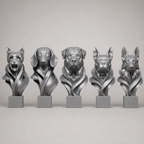 5 moderne Hundebüsten – Yorkshire Terrier, Dackel, Rottweiler, Boston Terrier & Deutscher Schäferhund FehnFactory