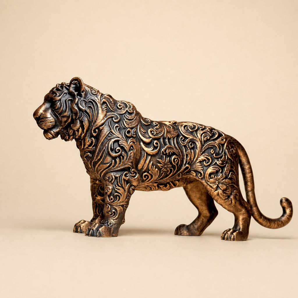 Floral-Tigerskulptur – Ornamentale Wildkatzen-Figur FehnFactory