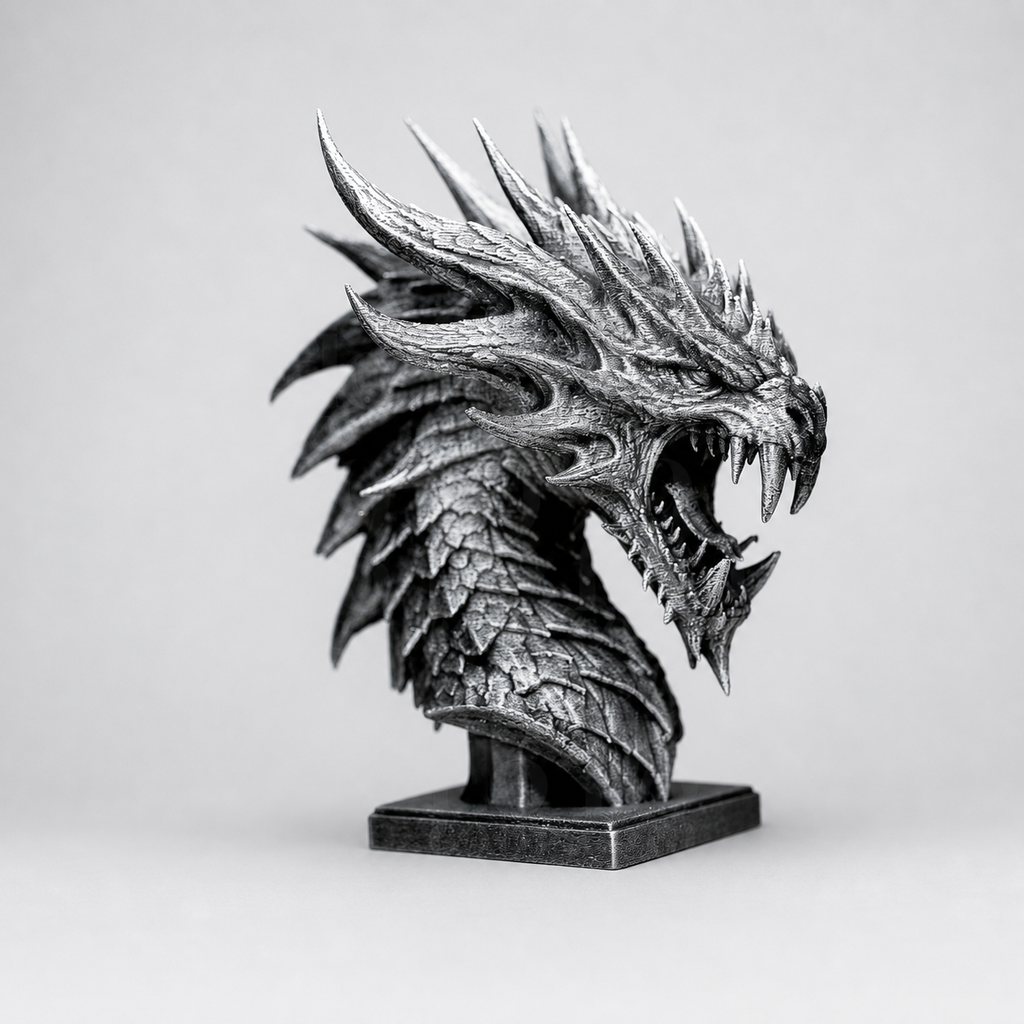 Brüllender Drachenkopf – Fantasy-Büste auf Sockel FehnFactory