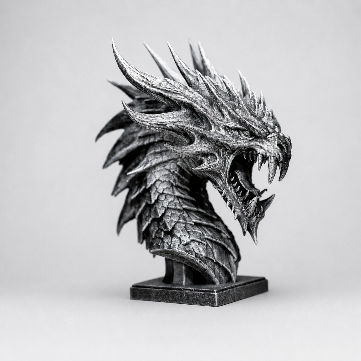 Brüllender Drachenkopf – Fantasy-Büste auf Sockel FehnFactory