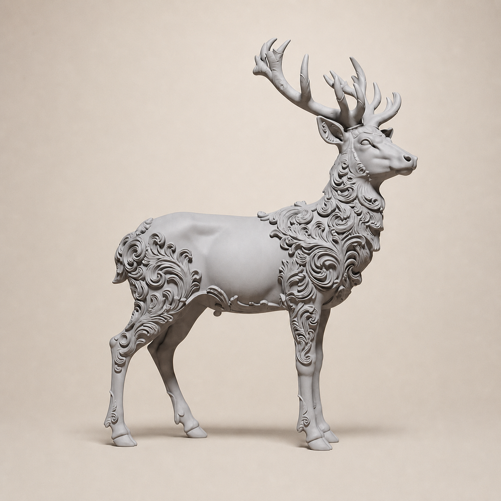 Floral-Hirschskulptur – Ornamentales Waldtier FehnFactory