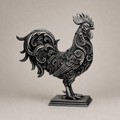 Florale Hahn-Skulptur – Ornamentaler Vogel auf Sockel FehnFactory