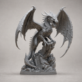 Brüllender Flügeldrache – Fantasy-Statue auf Ruinensockel FehnFactory