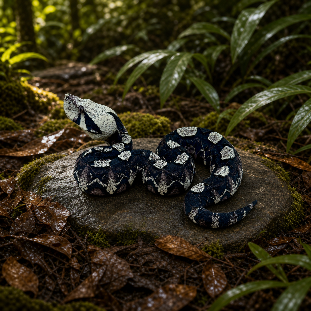 Midnight Ambush – freistehende Gabunviper-Skulptur FehnFactory