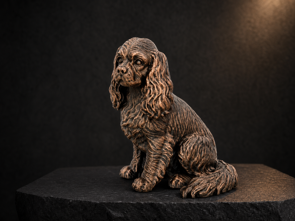 Cavalier King Charles Spaniel – sitzende Hundefigur mit langem Fell | Geschenk für Hundefans | Made in Germany Fehn-factory.de
