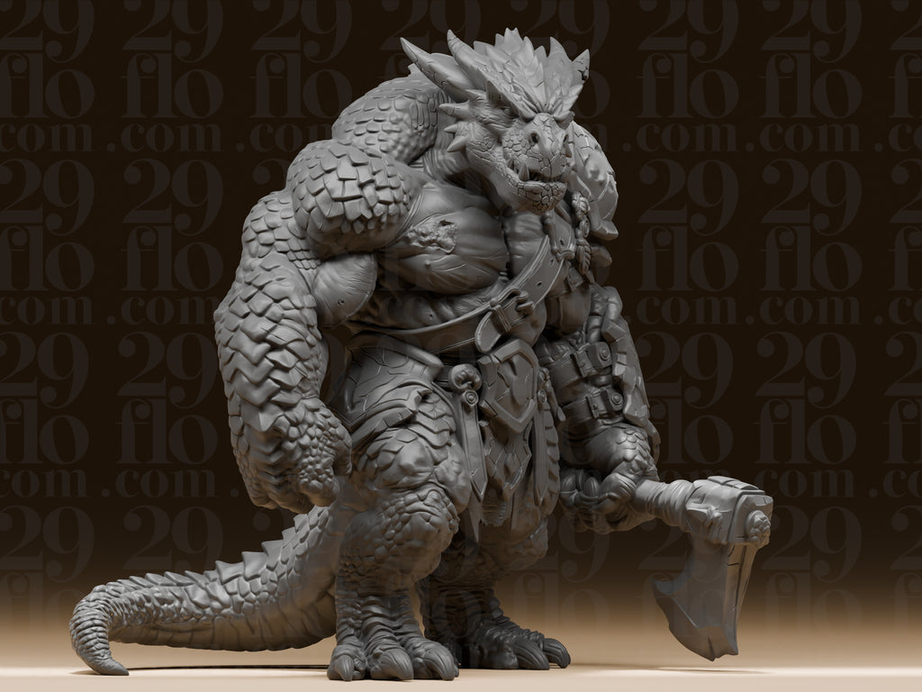 Massiver Dragonborn-Krieger – Fantasy-Skulptur mit Streitaxt FehnFactory