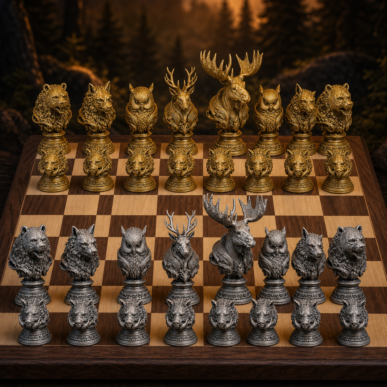 Waldtiere-Schach – 32 handbemalte PLA-Figuren FehnFactory