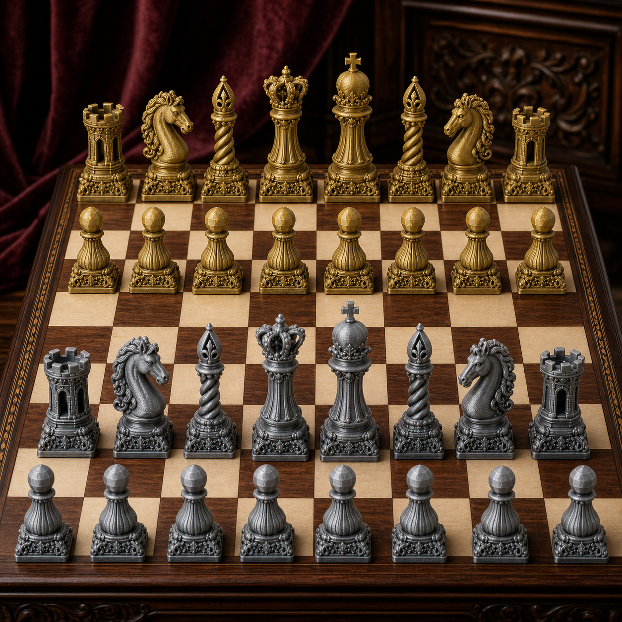 Barock-Schach – 32 handbemalte PLA-Figuren FehnFactory