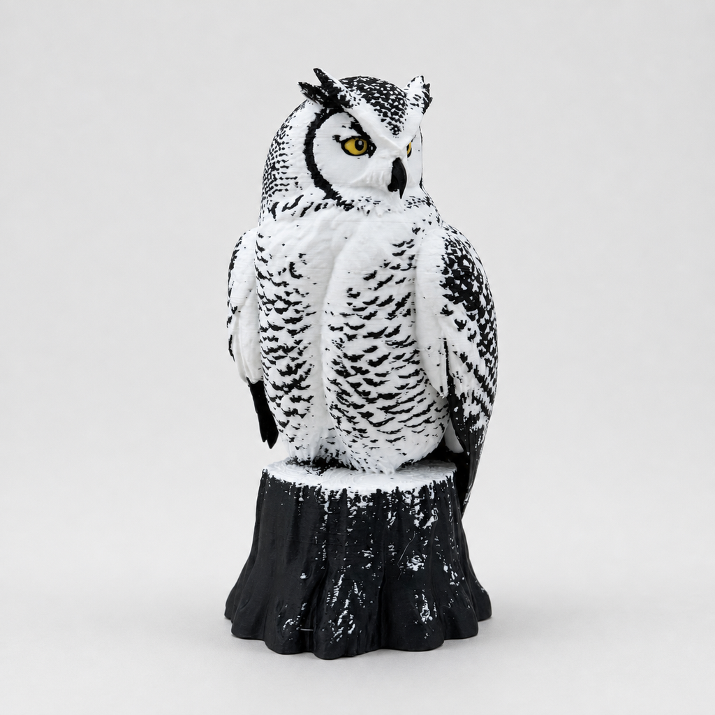 Arctic Guardian Owl – Schneeeulen-Skulptur auf Baumstumpf FehnFactory