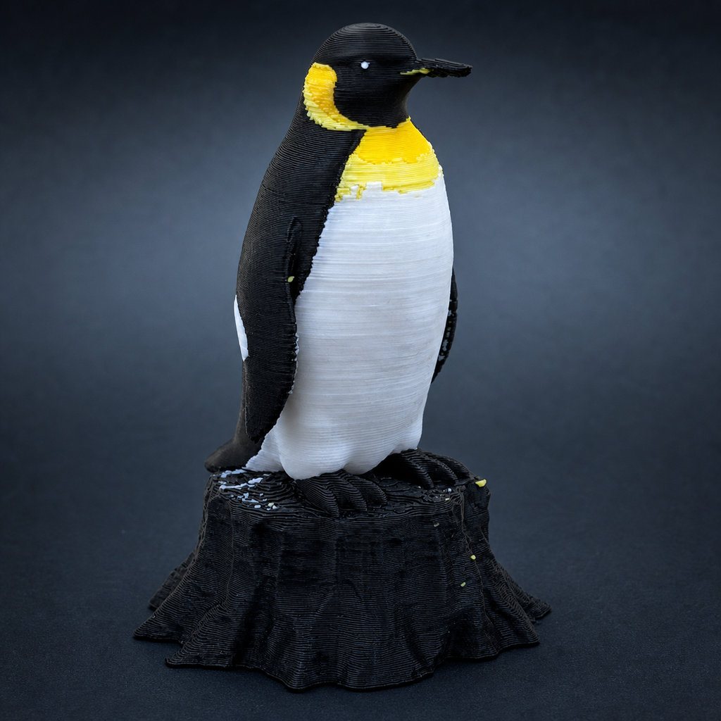 Emperor's Sentinel – mehrfarbige Kaiserpinguin-Skulptur FehnFactory