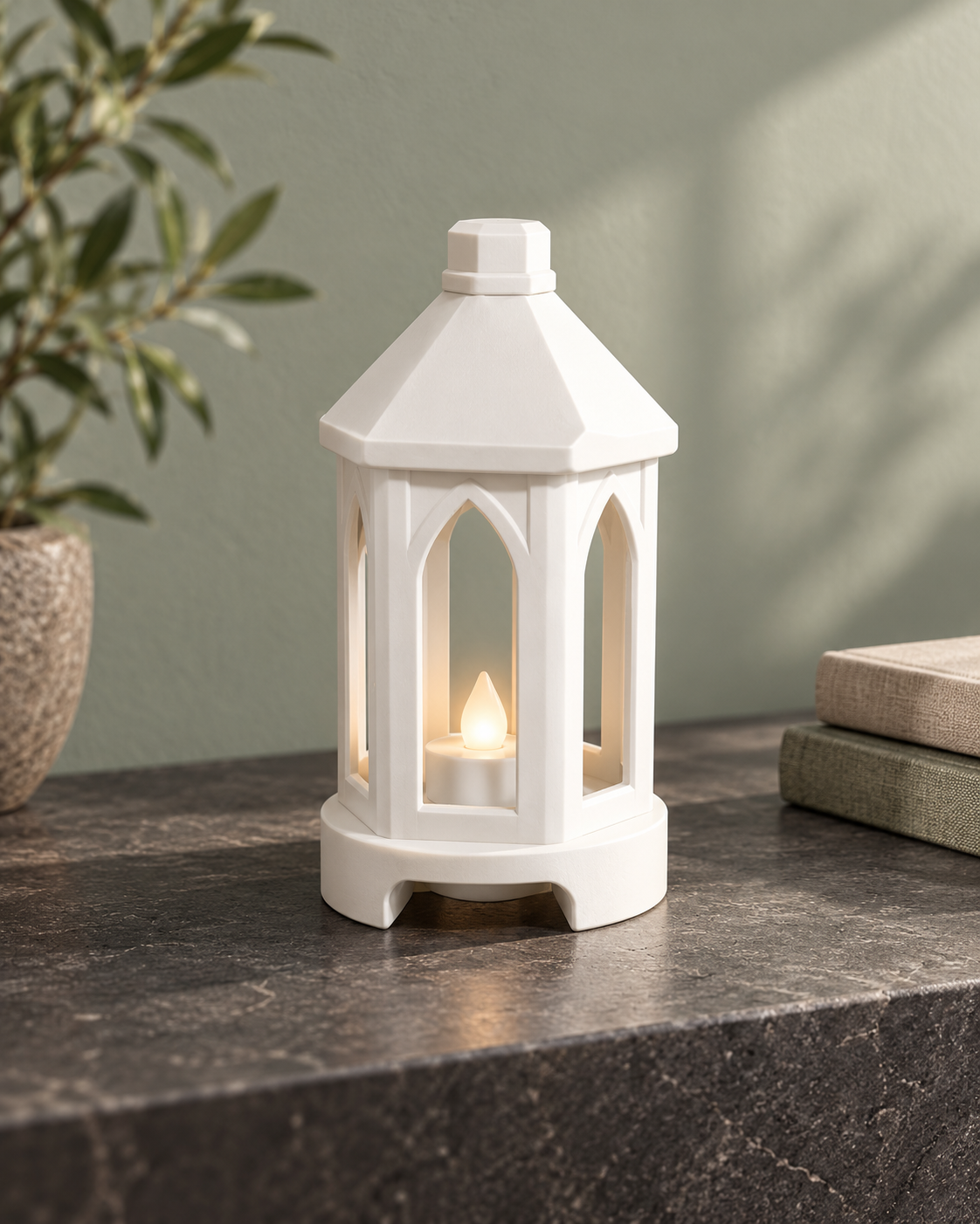 Gotische Laterne – LED-Teelichthalter – 01_weiss_raum