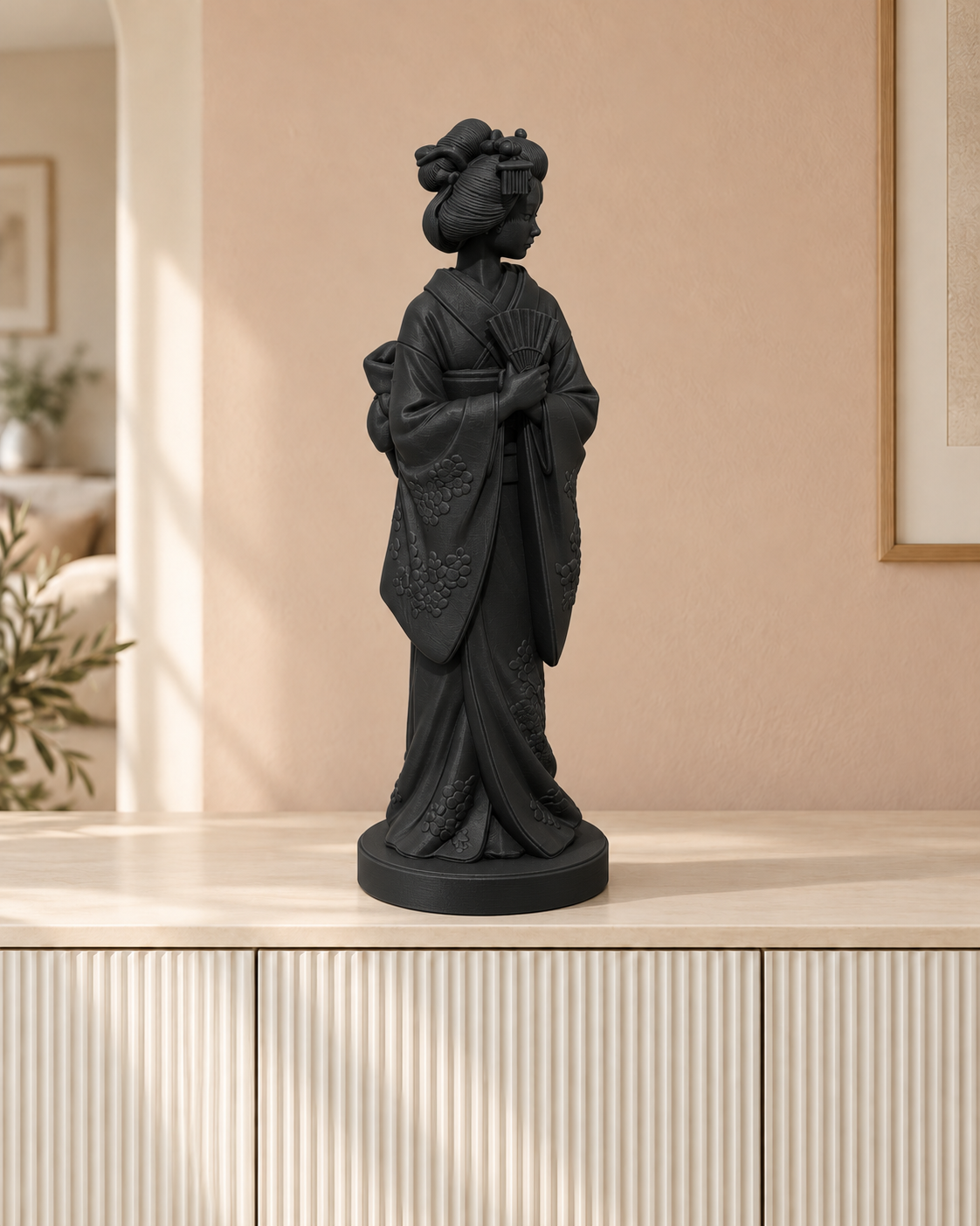 Geisha mit Fächer - 02-schwarz