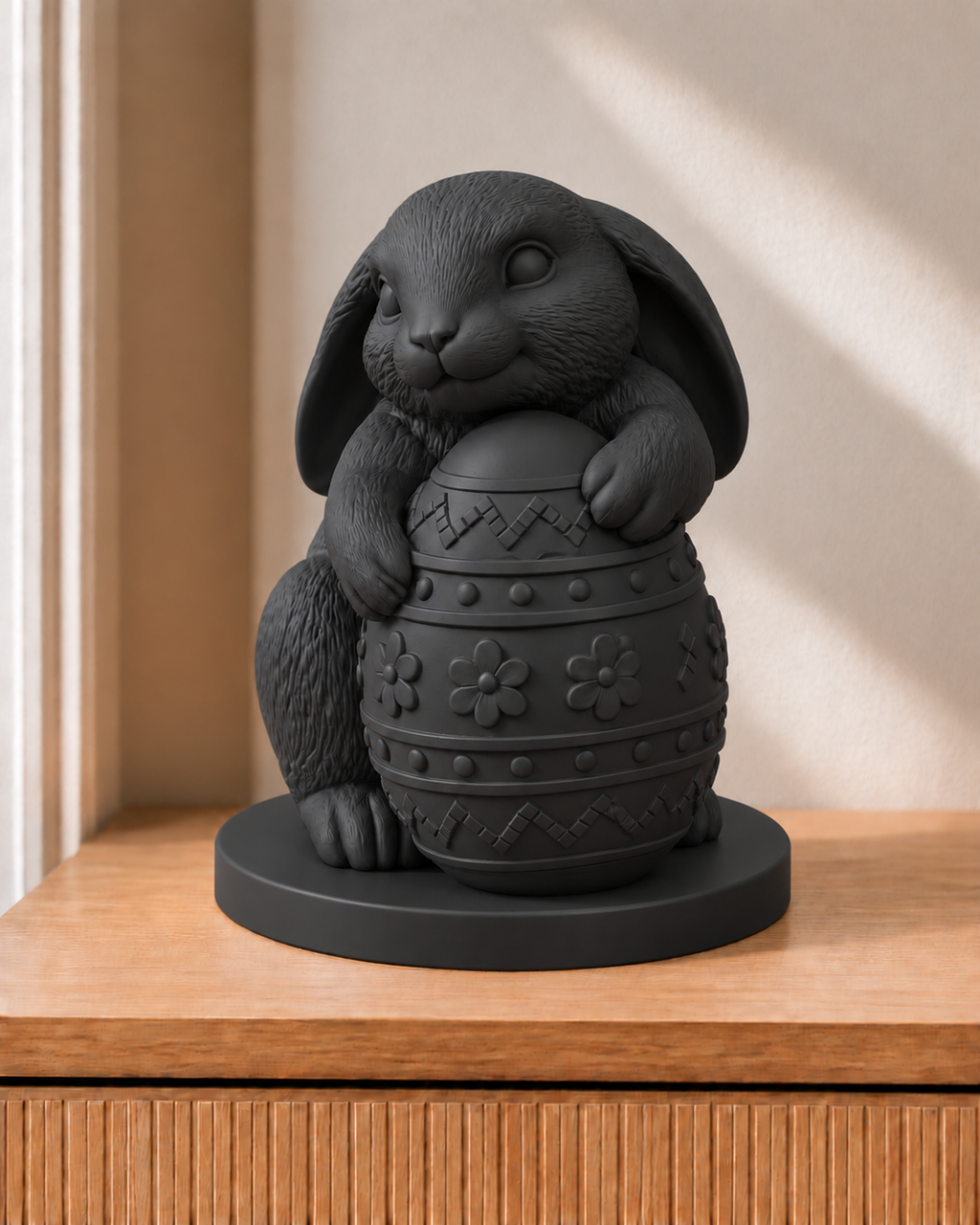 Hase mit Ei – Hasenfigur – 02 schwarz