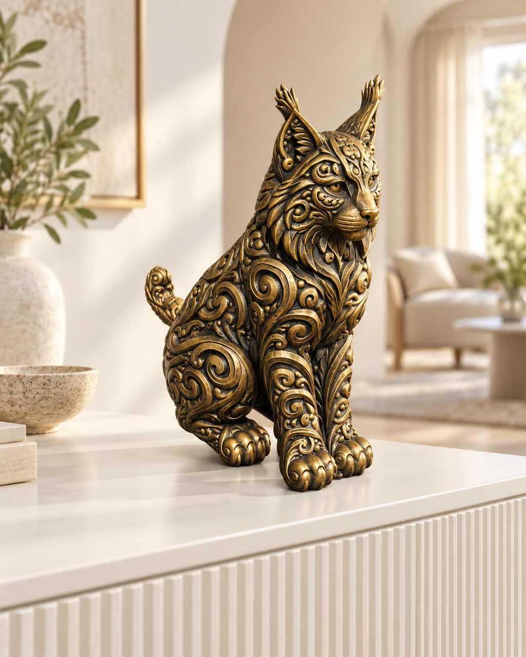 Luchs Ornament - Gold handbemalt Wohnzimmer