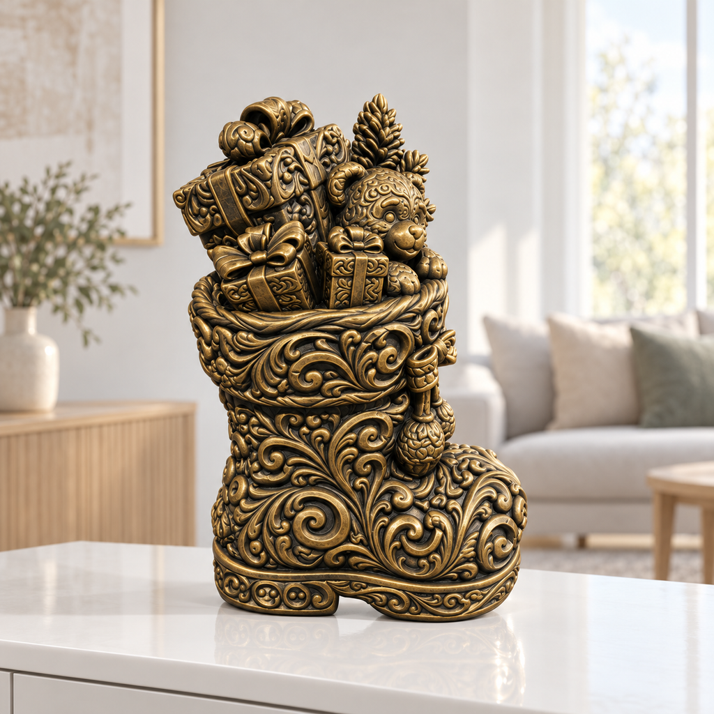 Nikolausstiefel Ornament - Gold handbemalt Wohnzimmer