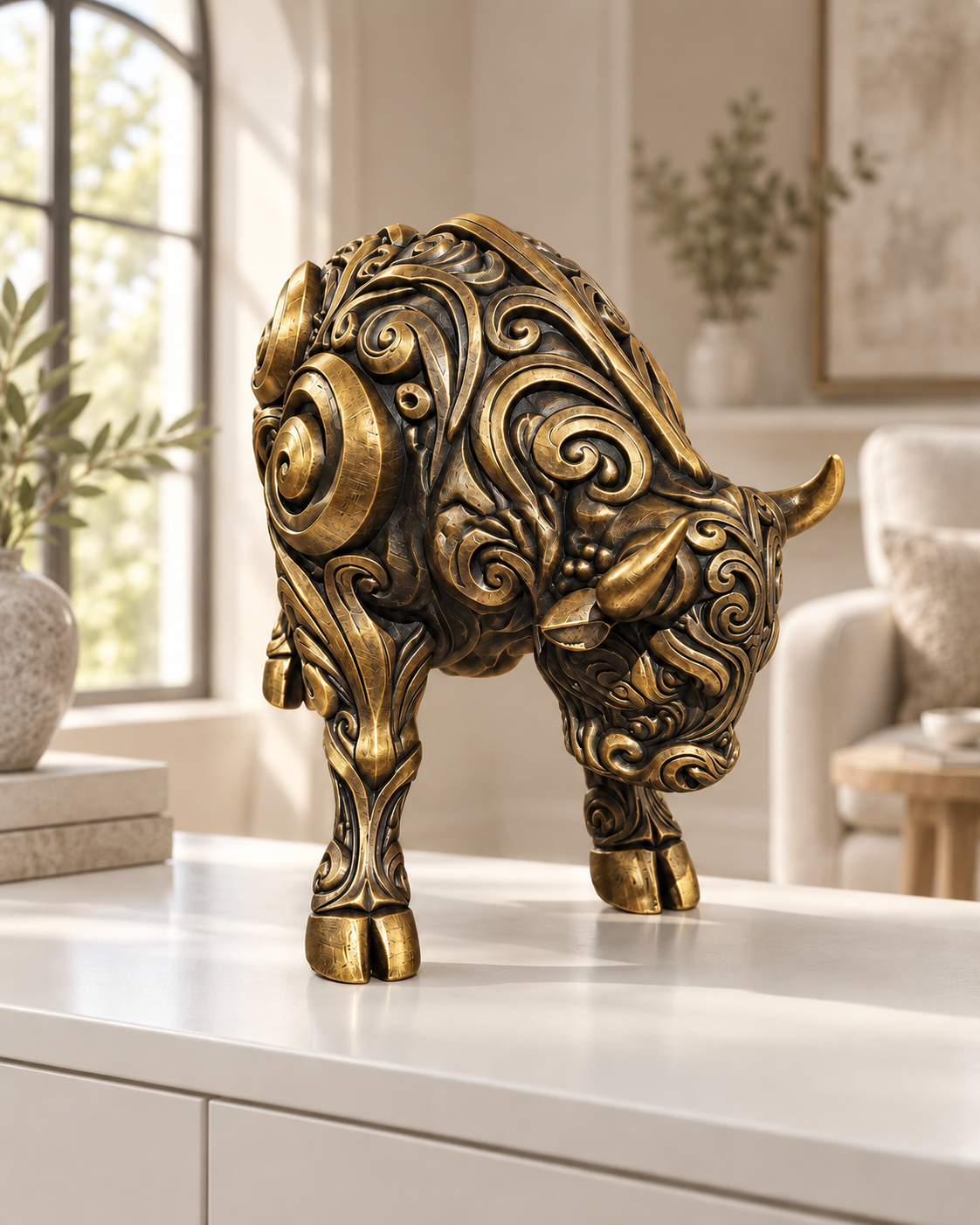 Stier Ornament - Gold handbemalt Wohnzimmer