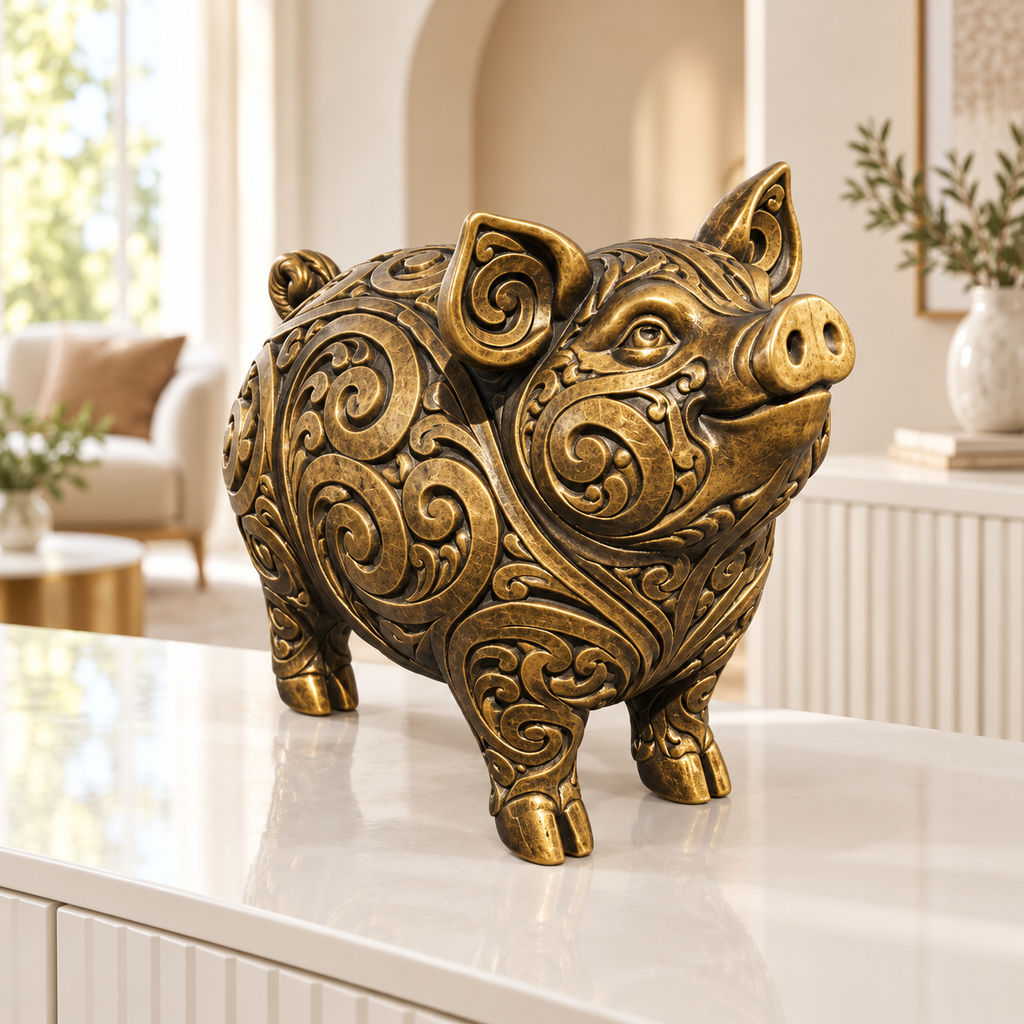 Schwein Ornament - Gold handbemalt Wohnzimmer