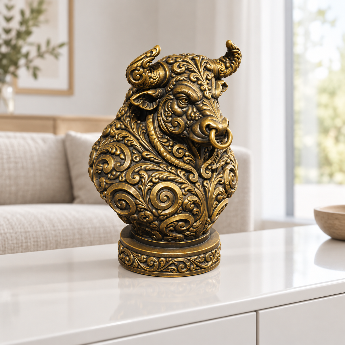 Stierbüste Ornament - Gold handbemalt Wohnzimmer