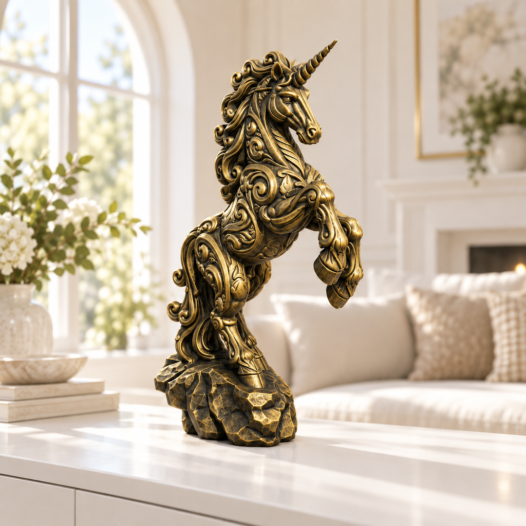 Steigendes Einhorn Ornament - Gold handbemalt Wohnzimmer