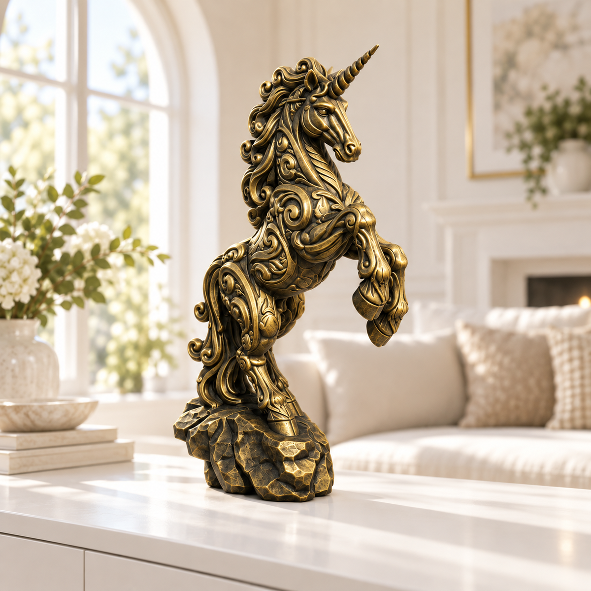 Steigendes Einhorn Ornament - Gold handbemalt Wohnzimmer