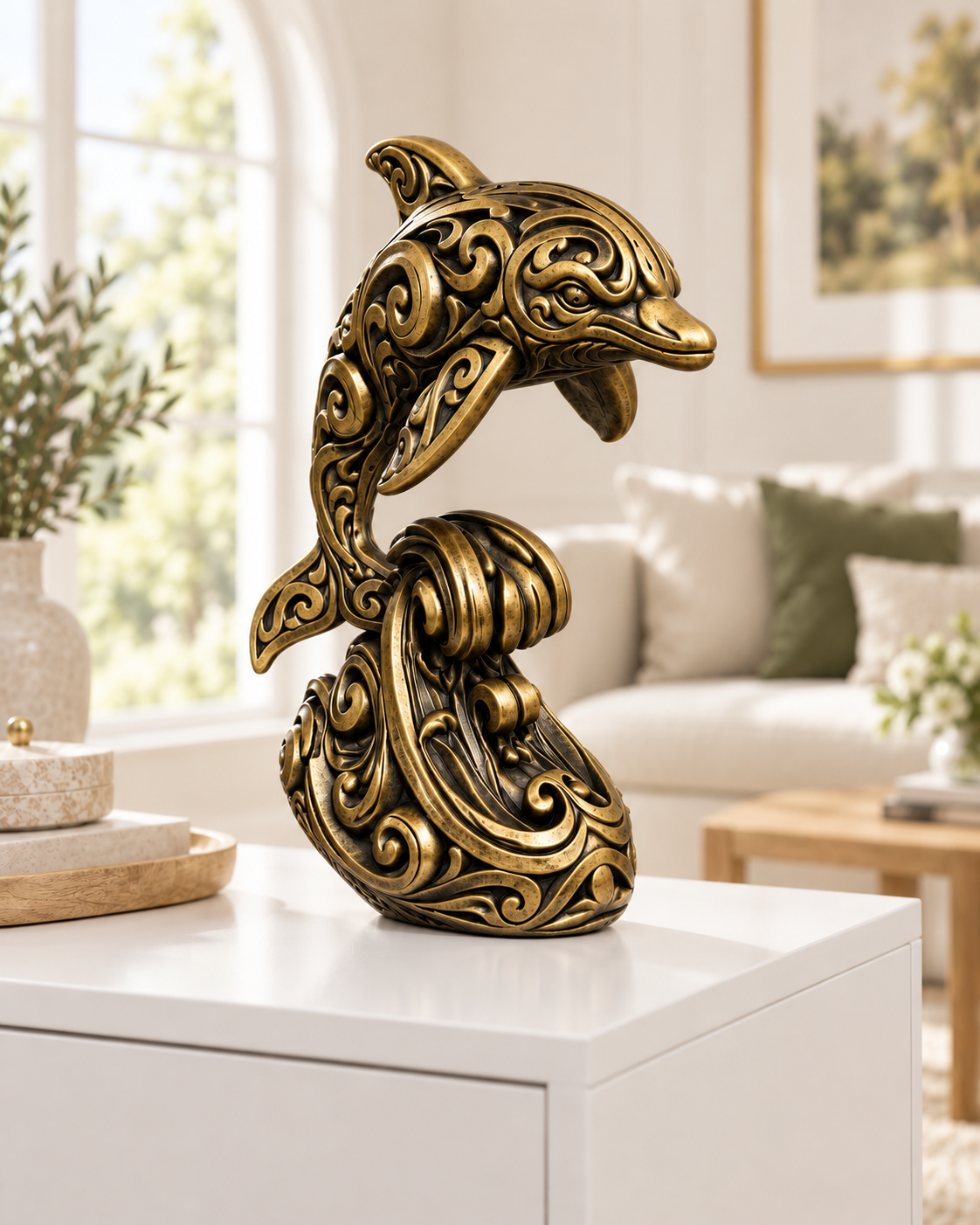 Delfin Ornament - Gold handbemalt Wohnzimmer