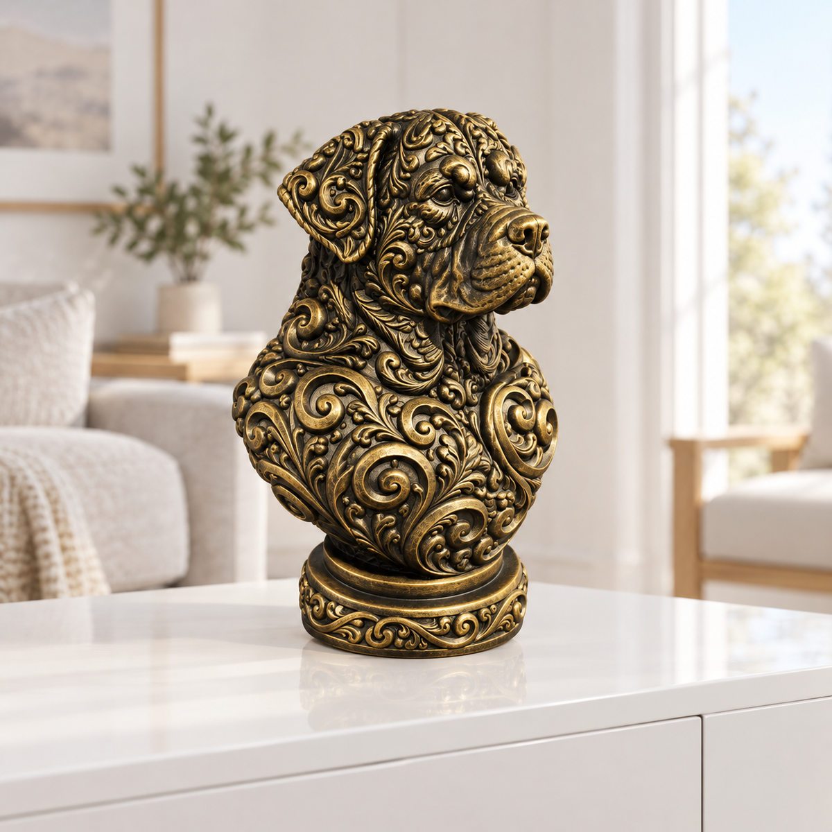 Rottweiler-Büste Ornament - Gold handbemalt Wohnzimmer