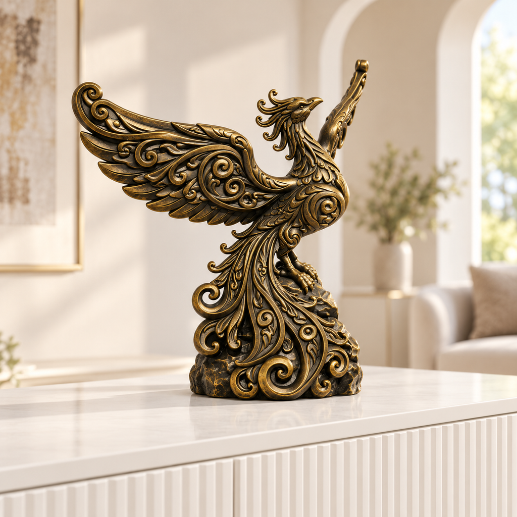 Phönix mit Schwingen Ornament - Gold handbemalt Wohnzimmer